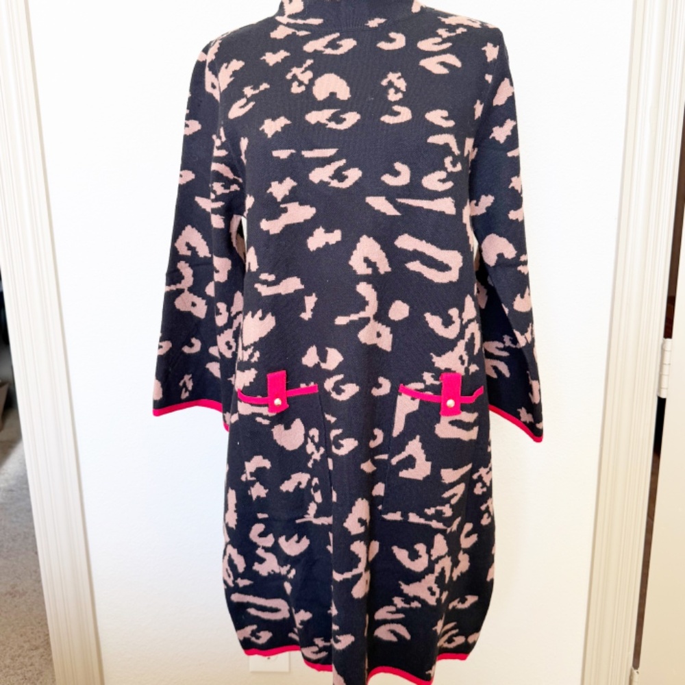 JODIFL Black Mock Neck Leopard Sweater Dress Size M - Picture 5 of 8